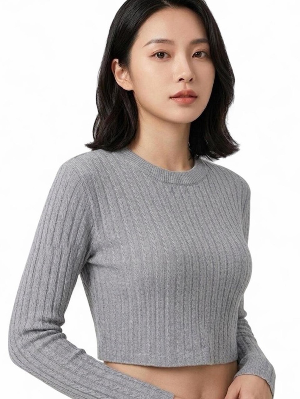 Hunter & Brown Gray Ribbed Crop Sweater Top - L